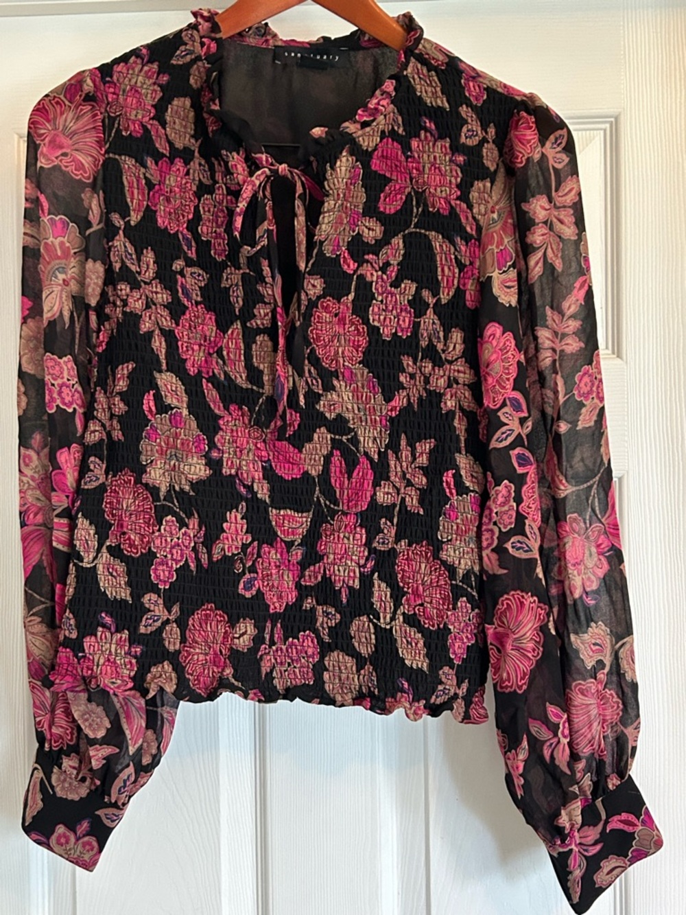 Sanctuary Black Blouse with Pink Floral Print